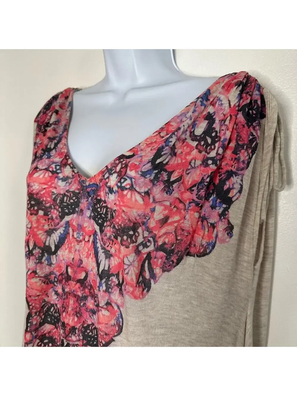 Free People Moon Dance Women's Tunic Tee Small Oatmeal Heather with Pink